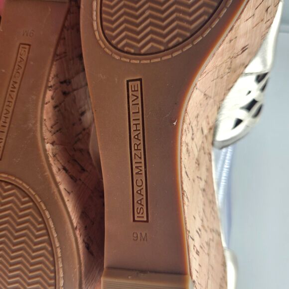 Isaac Mizrahi Platform Sandal Women's 9M Gold Leather Ankle Strap Cork Wedge - Picture 8 of 12